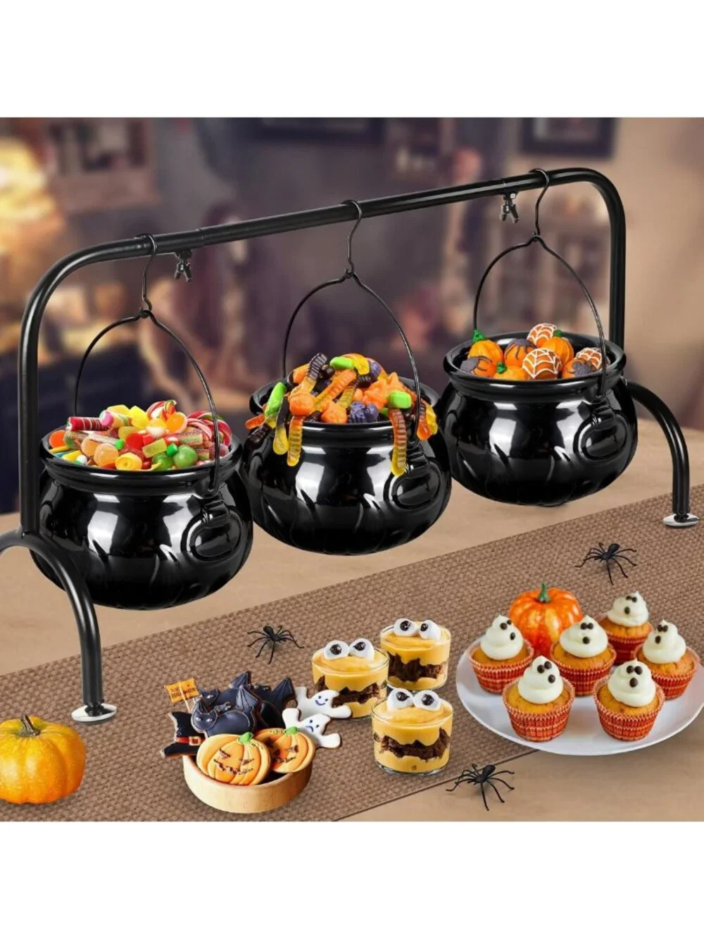 Spooky Halloween Party Decor - Set of 3 Ceramic Witches Cauldron Serving Bowls